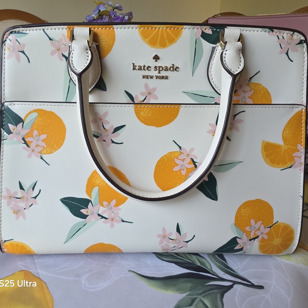 Kate Spade White Floral and Orange Print Shoulder Bag